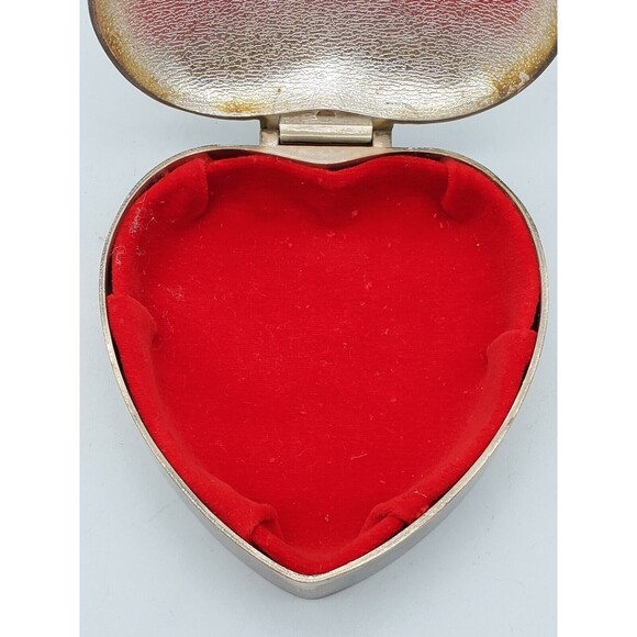 International Silver Co Plated Heart Shaped Jewelry Hinged Trinket Box with Bow - Picture 9 of 12
